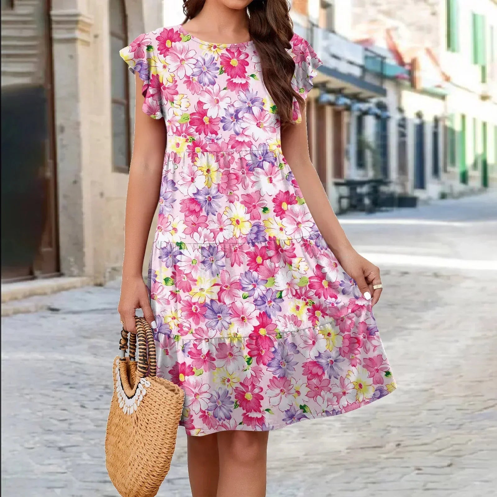 Vestido Feminino Floral Midi Romântico e Sofisticado - Diana