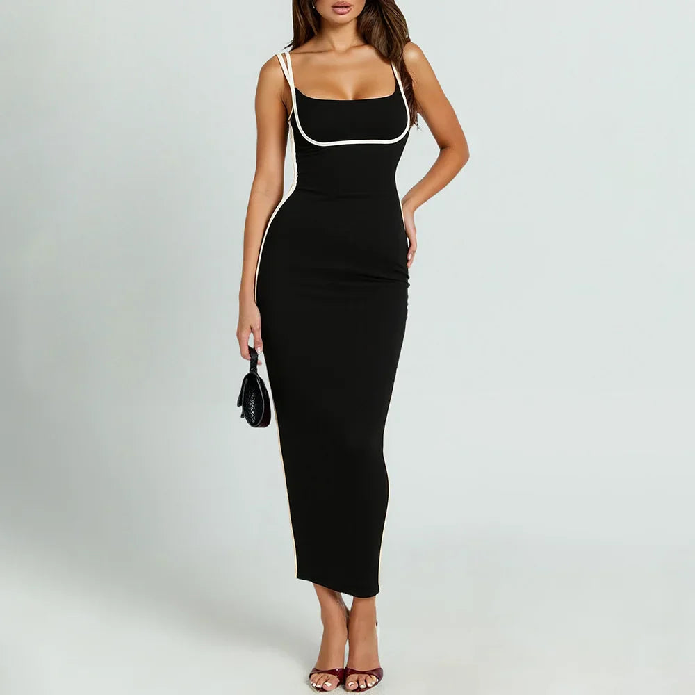 Vestido Longo sem Ombro com Decote Quadrado - Gia