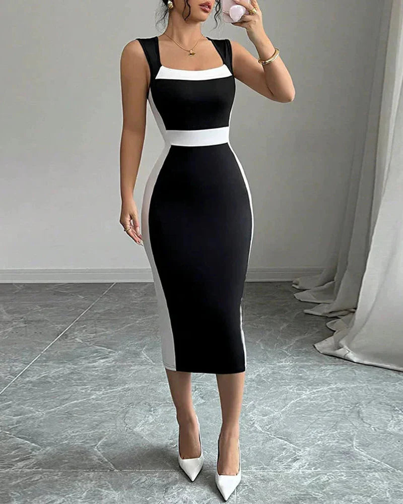 Vestido Longo Casual Com Decote Quadrado Sofisticado - Wrenna