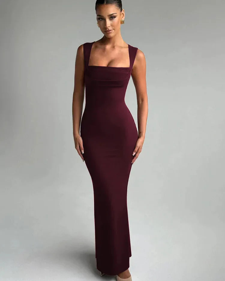 Vestido Longo sem Mangas com Decote Quadrado - Adeline