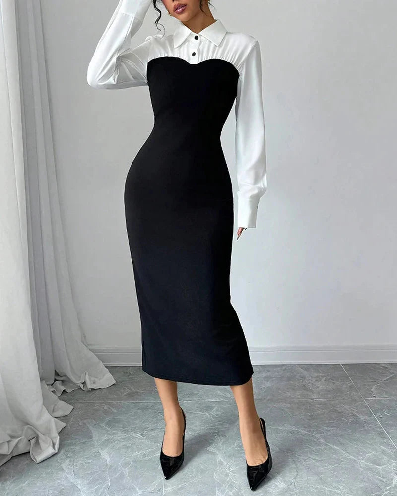 Vestido Longo com Manga Longa e Gola Alta - Vida