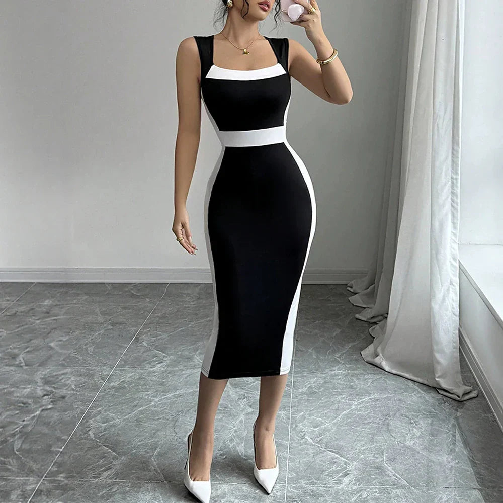 Vestido Longo Casual Com Decote Quadrado Sofisticado - Wrenna