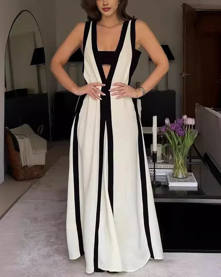 Vestido Longo Casual com Decote em V - Liana