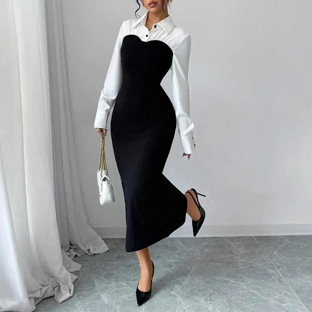 Vestido Longo com Manga Longa e Gola Alta - Vida