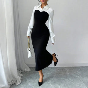 Vestido Longo com Manga Longa e Gola Alta - Vida