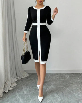 Vestido Longo com Manga Comprida e Gola Redonda - Ivy