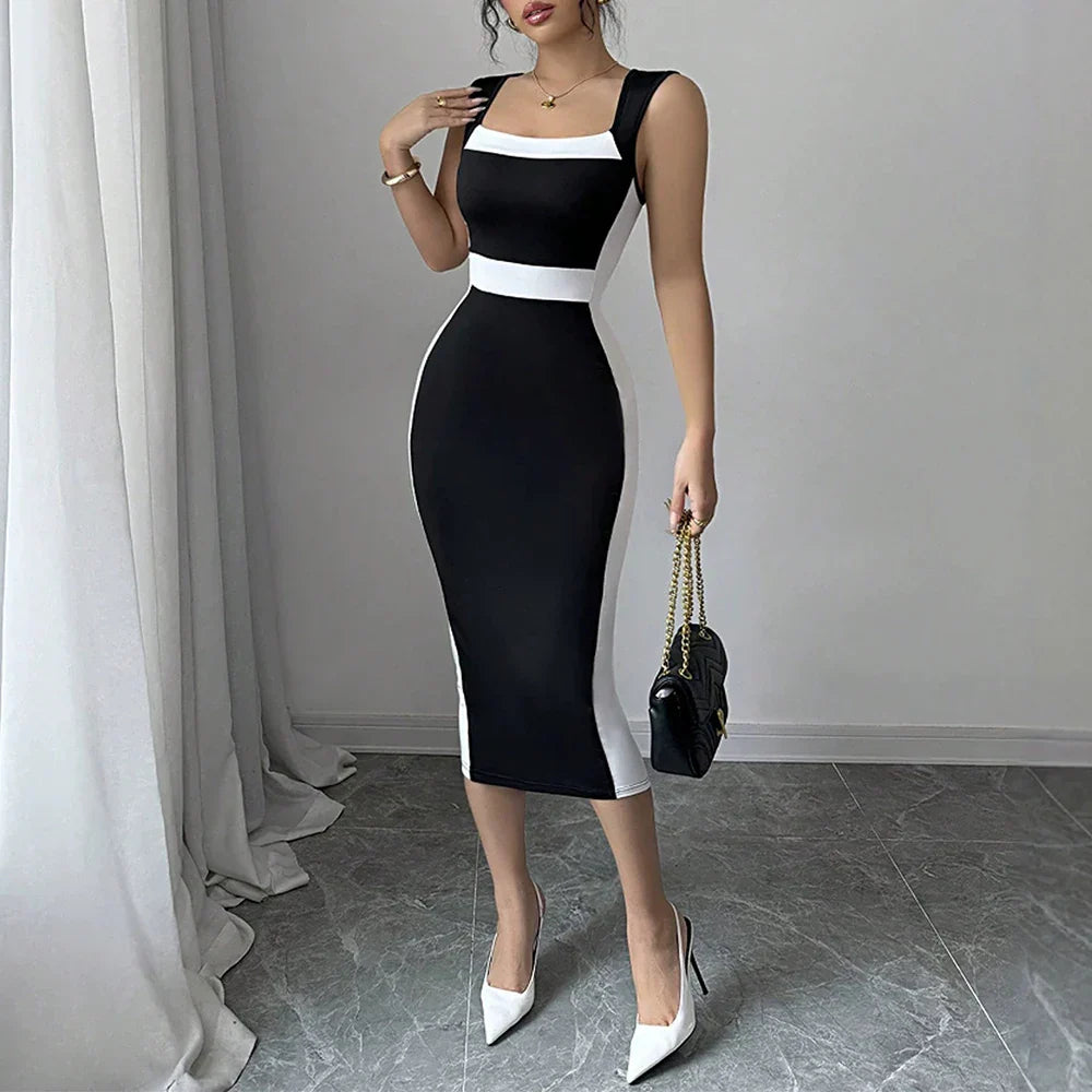 Vestido Longo Casual Com Decote Quadrado Sofisticado - Wrenna