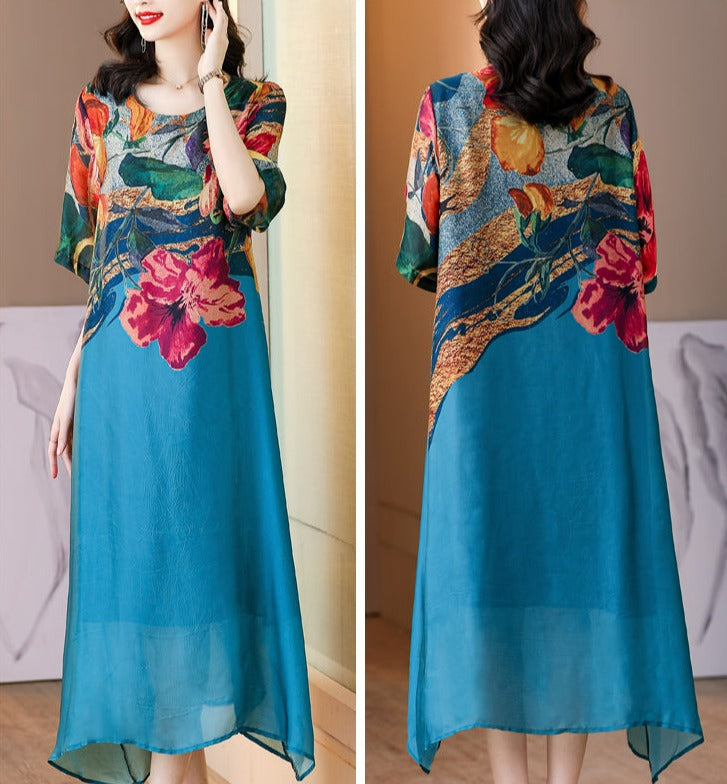 Vestido Longo Estampado Elegância Natural - Flores Silvestres