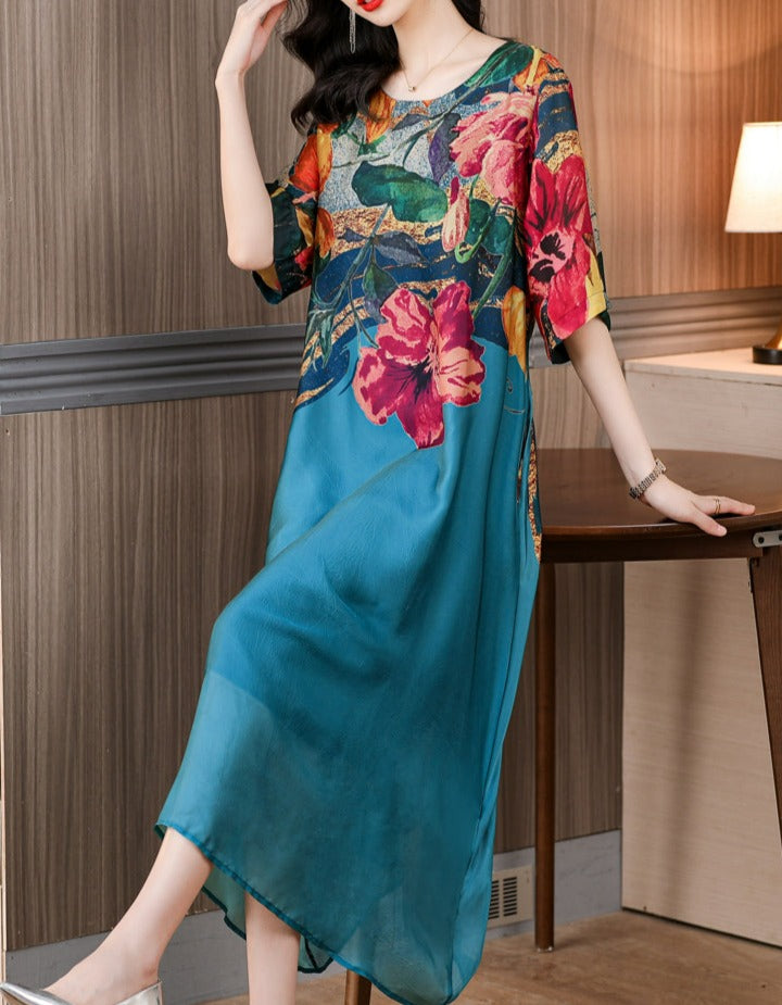 Vestido Longo Estampado Elegância Natural - Flores Silvestres