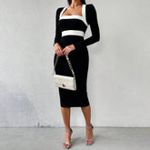 Vestido Midi com Manga Longa e Decote Quadrado - Juno