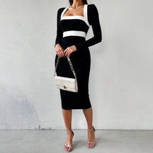 Vestido Midi com Manga Longa e Decote Quadrado - Juno