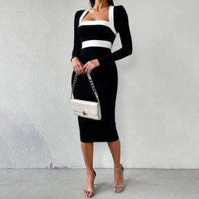 Vestido Midi com Manga Longa e Decote Quadrado - Juno