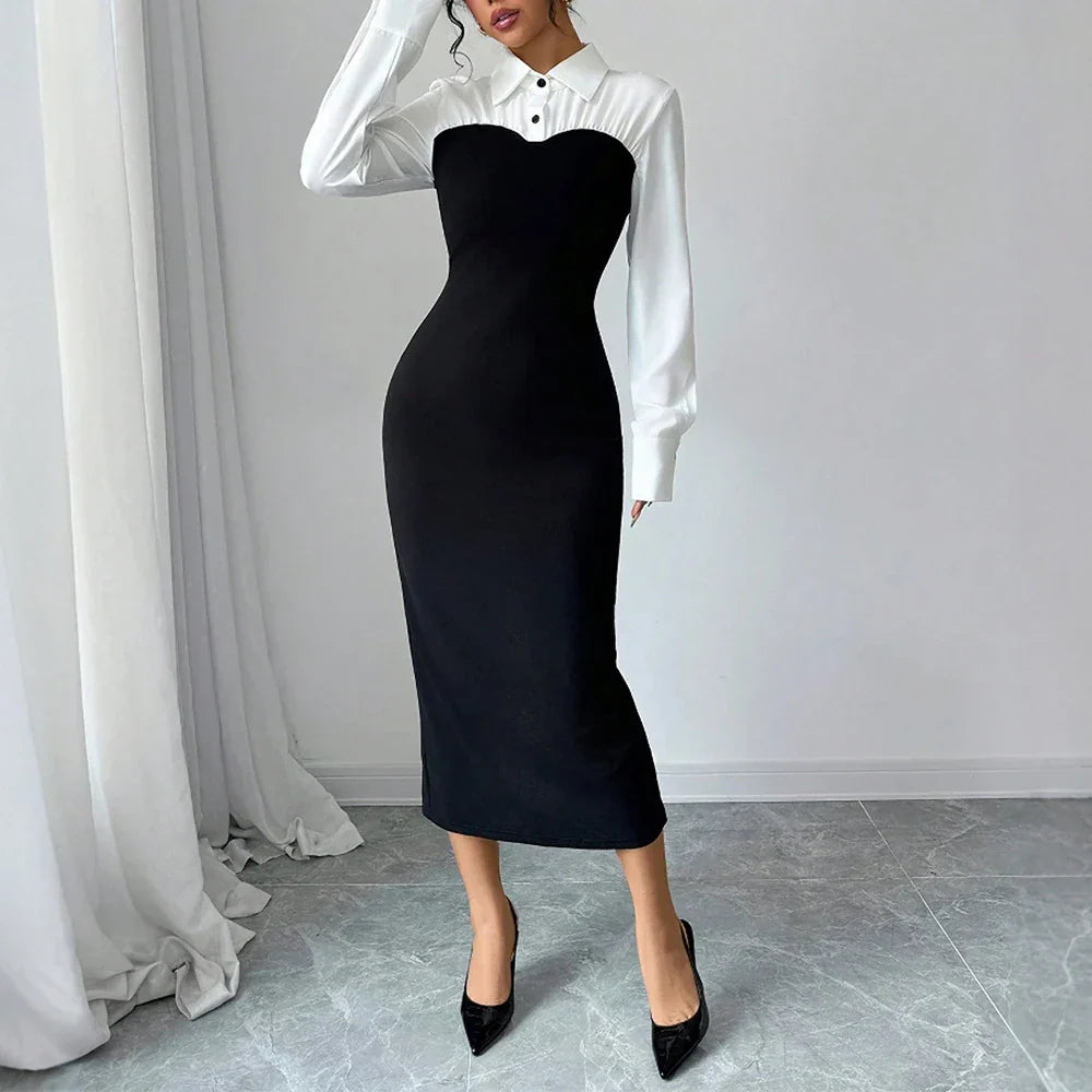 Vestido Longo com Manga Longa e Gola Alta - Vida