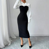 Vestido Longo com Manga Longa e Gola Alta - Vida