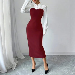 Vestido Longo com Manga Longa e Gola Alta - Vida