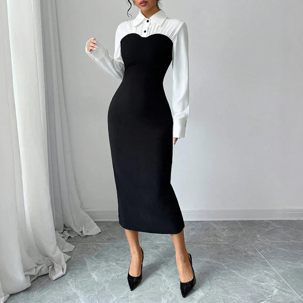 Vestido Longo com Manga Longa e Gola Alta - Vida