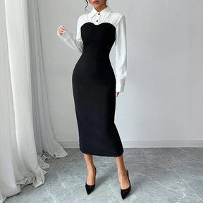 Vestido Longo com Manga Longa e Gola Alta - Vida