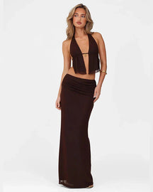 Vestido Longo com Saia Longa de Malha Fina - Quinley