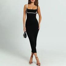 Vestido Longo sem Ombro com Decote Quadrado - Gia