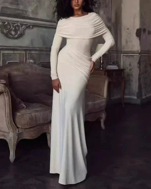 Vestido Longo com Gola Redonda e Mangas Compridas - Orla