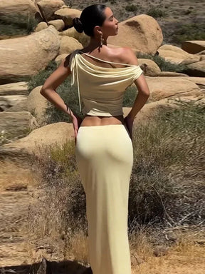 Vestido Longo Slim sem Mangas Elegante - Una