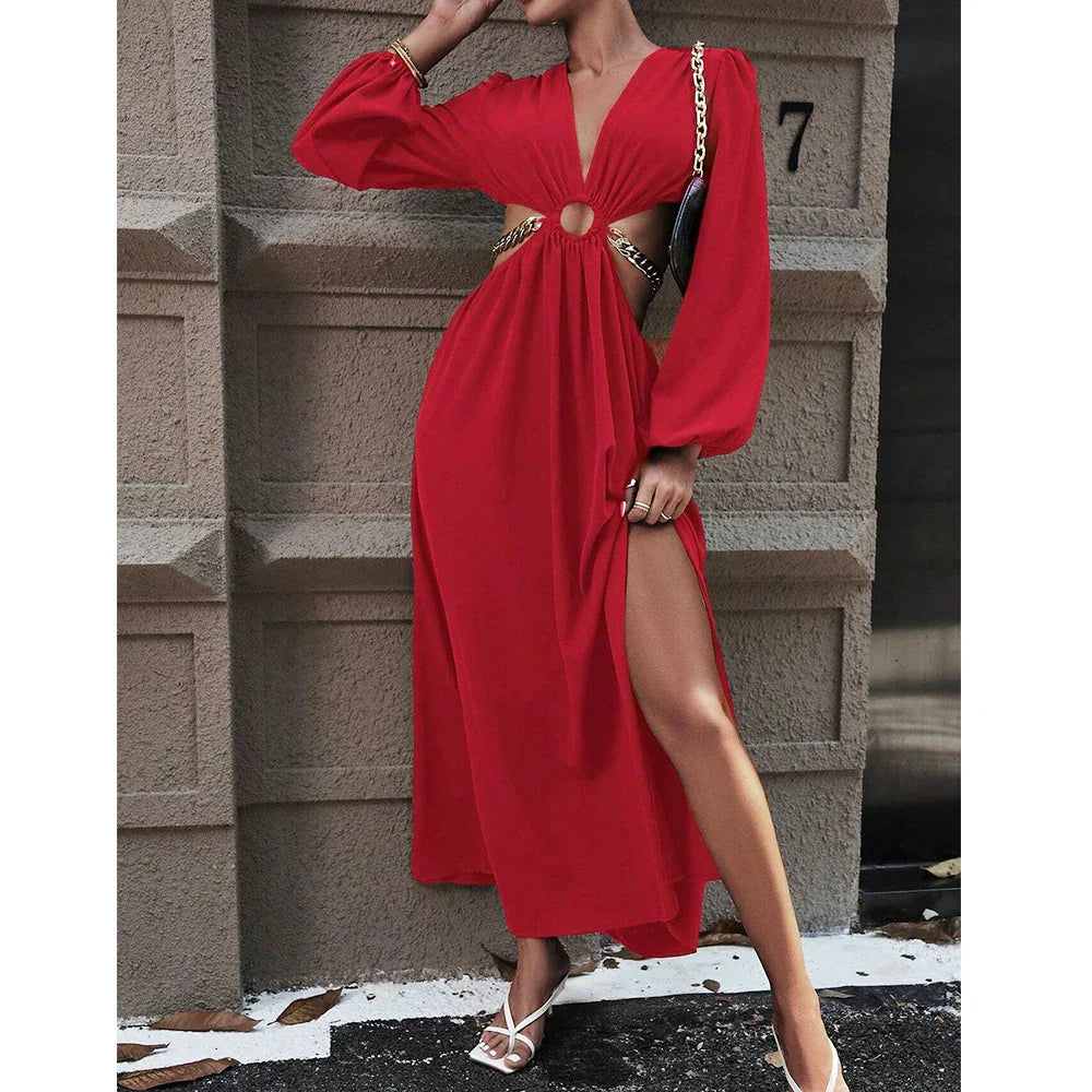 Vestido Longo Casual com Decote em V - Uliana