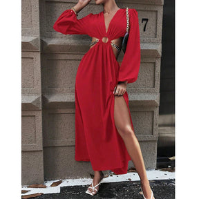 Vestido Longo Casual com Decote em V - Uliana