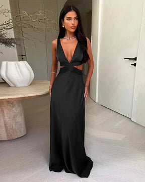 Vestido Longo Casual com Decote em V - Rhiannon