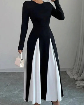 Vestido Longo Casual Elegante Preto e Branco Retalhos - Opal