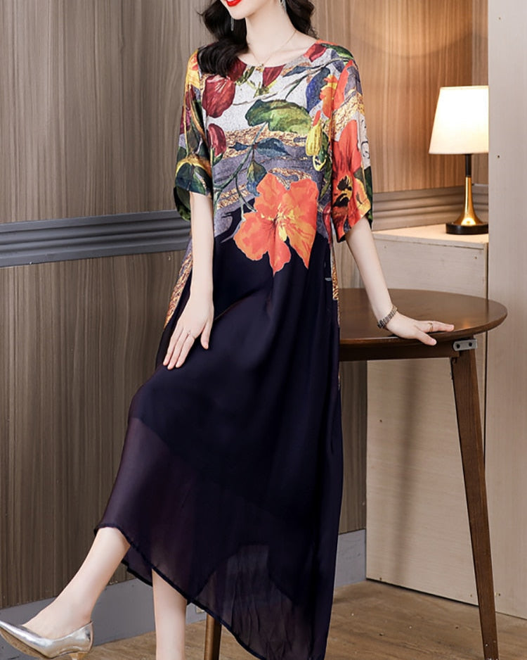 Vestido Longo Estampado Elegância Natural - Flores Silvestres