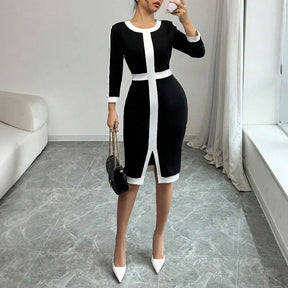 Vestido Longo com Manga Comprida e Gola Redonda - Ivy