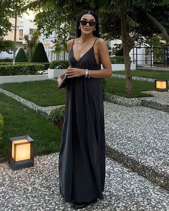 Vestido Preto Longo Look Feminino Elegante e Versátil - Anwen