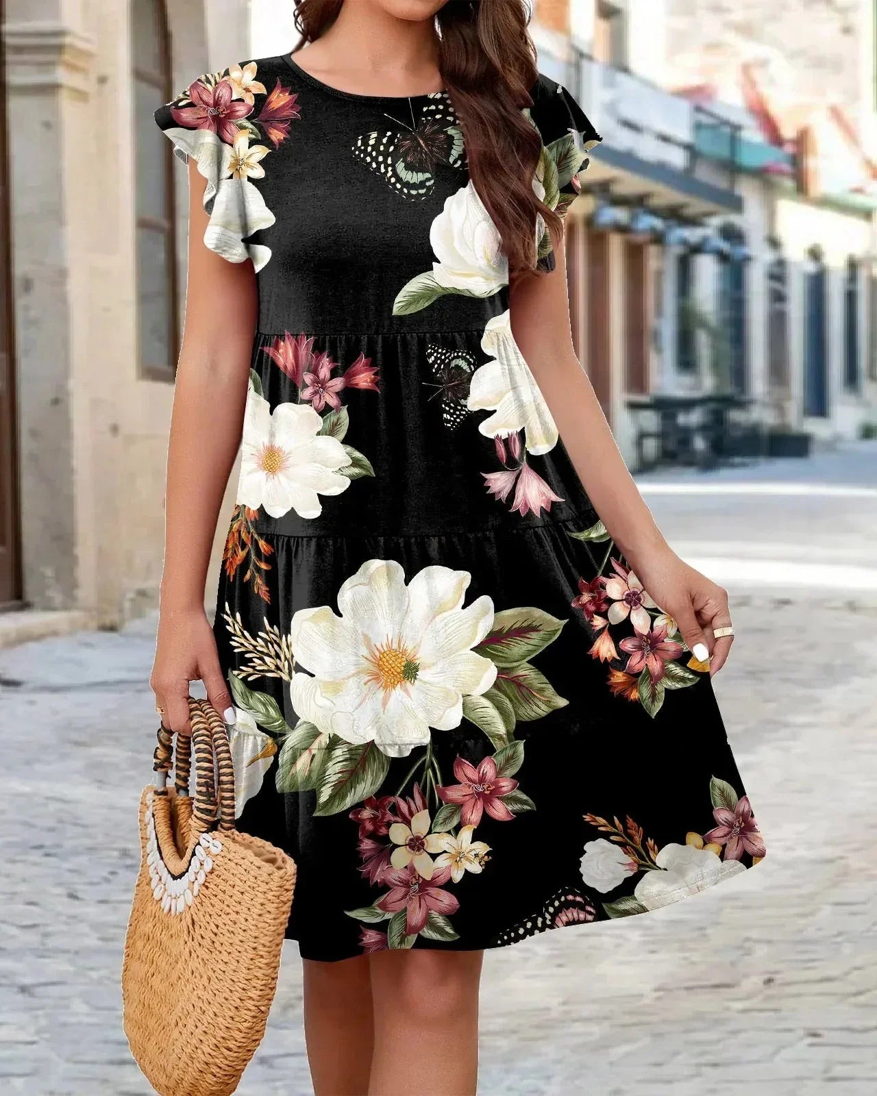 Vestido Feminino Floral Midi Romântico e Sofisticado - Diana