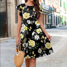 Vestido Feminino Floral Midi Romântico e Sofisticado - Diana